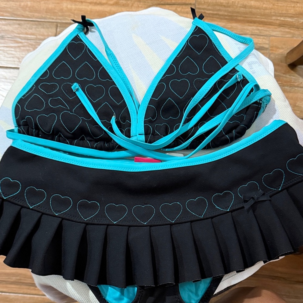 Betsey Johnson Turquoise Swim Bottom with Pink Label